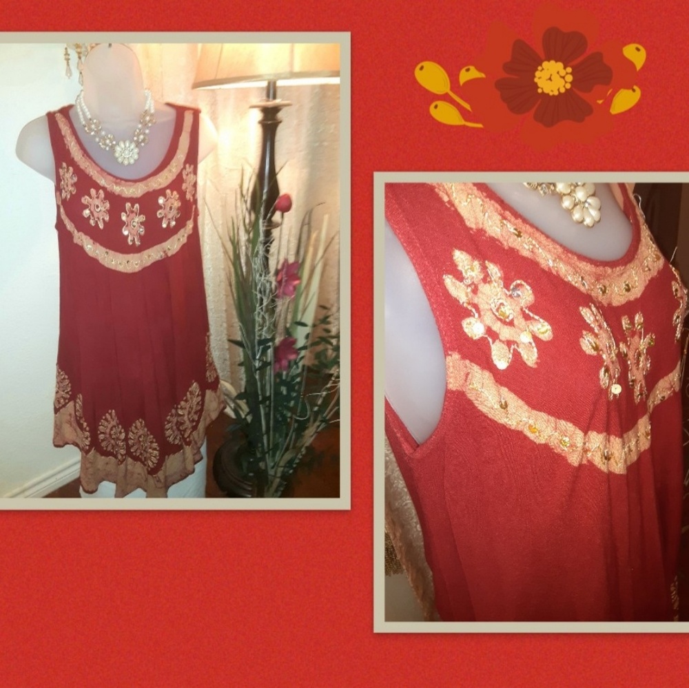 Beautiful sleevless Rust Color Long Blouse.